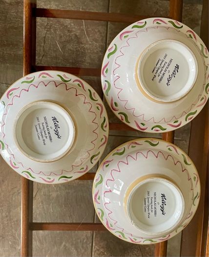 Three Discontinued Nicholas Mosse Kelloggs Hand Painted Breakfast Bowls