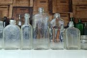 483 - Set of 7 Vintage Clear Glass Screw Cork Top Collectible Decorative Bottles