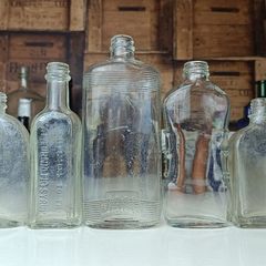 483 - Set of 7 Vintage Clear Glass Screw Cork Top Collectible Decorative Bottles