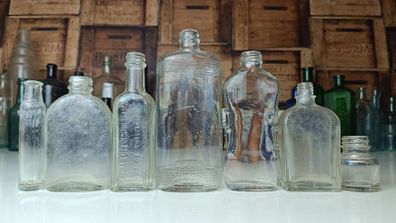 483 - Set of 7 Vintage Clear Glass Screw Cork Top Collectible Decorative Bottles