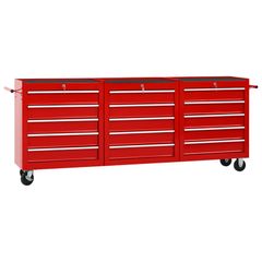 Tool Trolley with 15 Drawers Steel Red (147175+2x147176)