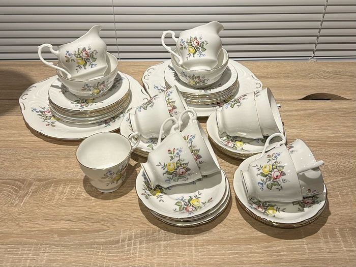 Vintage 1970s Bone China Tea Sets - Floral Pattern with Gold Trim