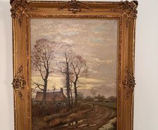 Large French oil painting in antique frame