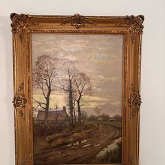 Large French oil painting in antique frame