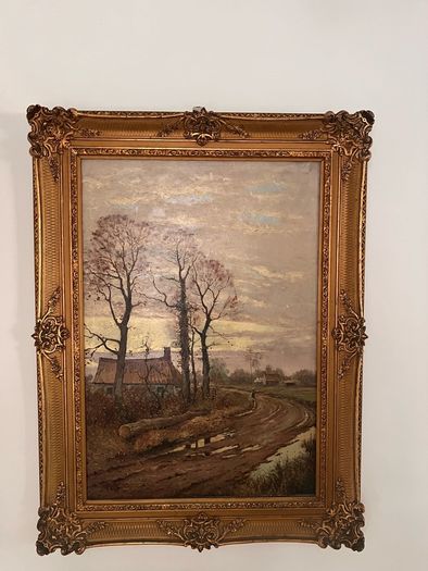 Large French oil painting in antique frame