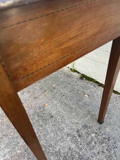 Maghoney wine leather desk with 2 drawers. Inlaid