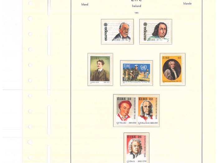 Collection. ireland 1985-1991 commemorative and definitive stamps on Lighthouse (Leuchtturm) pages 57-80 Mint Never Hinged (MNH). I note all commemorative stamps and definitive stamps including Irish Heritage & Treasures set.