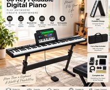 88 Keys Foldable Piano Keyboard, Bluetooth & MIDI, Portable Digital Electronic