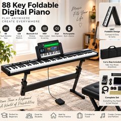88 Keys Foldable Piano Keyboard, Bluetooth & MIDI, Portable Digital Electronic
