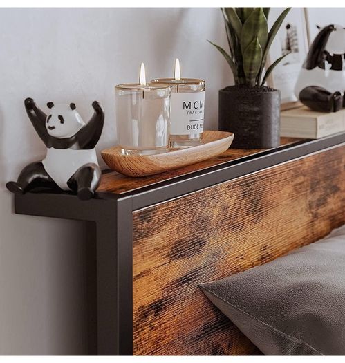 King Size Bed Frame with Storage Wooden Headboard