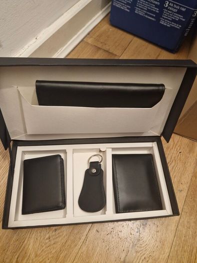 4 Pieces Set Of Leather Gift Box, Black Leather