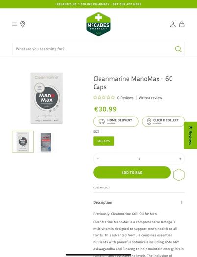 Cleanmarine ManoMax Mens Supplement 58 tablets