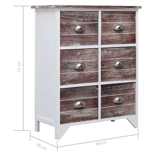 Side Cabinet with 6 Drawers Brown 60x30x75 cm Paulownia Wood