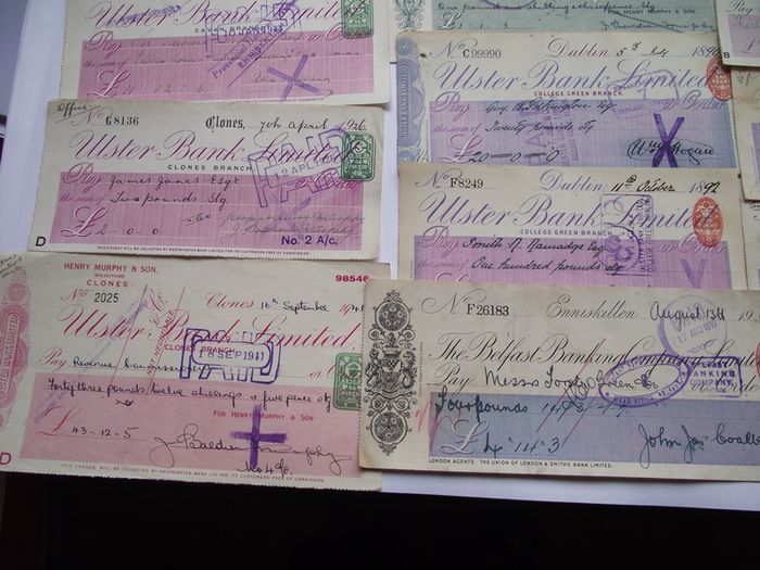 A Collection of 16 Vintage Cheques from Irish Banks (1892-1962)