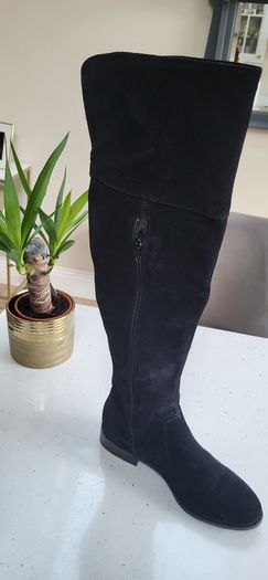 OFFICE black suede Over the Knee (OTK) high boots Sz 7 (Fit 7-8UK) - Rrp 150 (New)