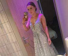 Stunning silver low back formal dress with lace & glitter detail