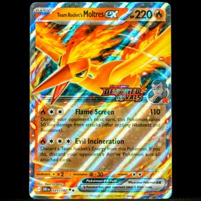 Team Rocket's Moltres EX 031/182 UPC Stamped Promo Double Holo Rare Destined Rivals Pokemon Card SV
