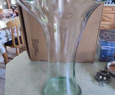 LARGE Vintage Blue/Green Vase With Deep Ruffled Flared Neck