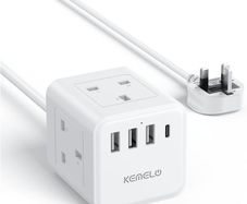 3M Cube Extension Lead with USB, 4 Way (13A/3250W) Plug Extension Socket with 3 USB A & 1 USB C, Child Safety Extension Cord,Black Cube Power Strip for Home Desk Office