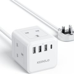 3M Cube Extension Lead with USB, 4 Way (13A/3250W) Plug Extension Socket with 3 USB A & 1 USB C, Child Safety Extension Cord,Black Cube Power Strip for Home Desk Office