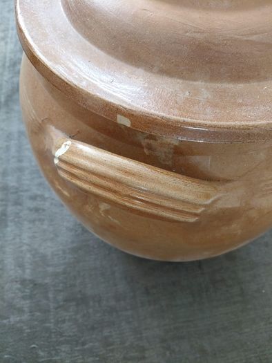 Antique French stoneware glazed pot with lid 40L