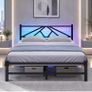 Double Bed Frame with Charging Station,LED Headboard,Black Modern Geometric Headboard Metal Platform Bed Frame for bedroom,Under Bed Storage Space,No Box Spring Needed,Easy Assembly Image 10