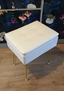 Faux leather vanity stool with hidden storage