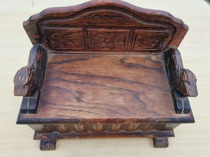 Wooden miniature vintage bench with music box