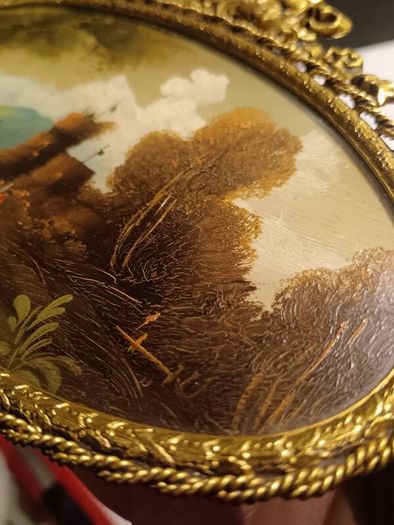 Vintage Oil on Board in a Decorative Metal Gilded Frame