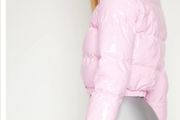 womens pink vinyl puffer jacket
