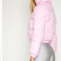 womens pink vinyl puffer jacket