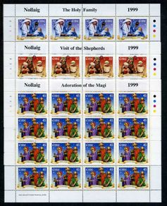 1999 Ireland Christmas Commemorative Stamps Sheetlet Plate 1A1A1A1A Mint Never Hinged (MNH)