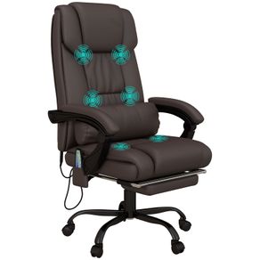 6-Point Massage Office Chair, PU Leather Desk Chair with Adjustable Height and Footrest for Home Office, Brown