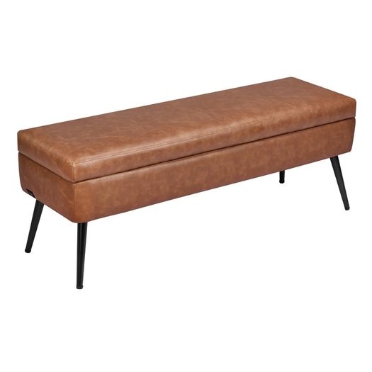 PU Leather Storage Ottoman Bench with Storage and Metal Legs