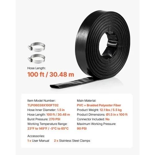 Lay Flat Backwash Water Pump Hose, for Swimming Pool Sand Filter Sump Pump, Heavy Duty