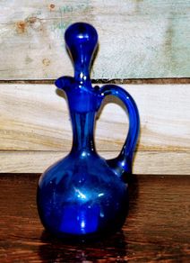 Antique cobalt blue pitcher with lid