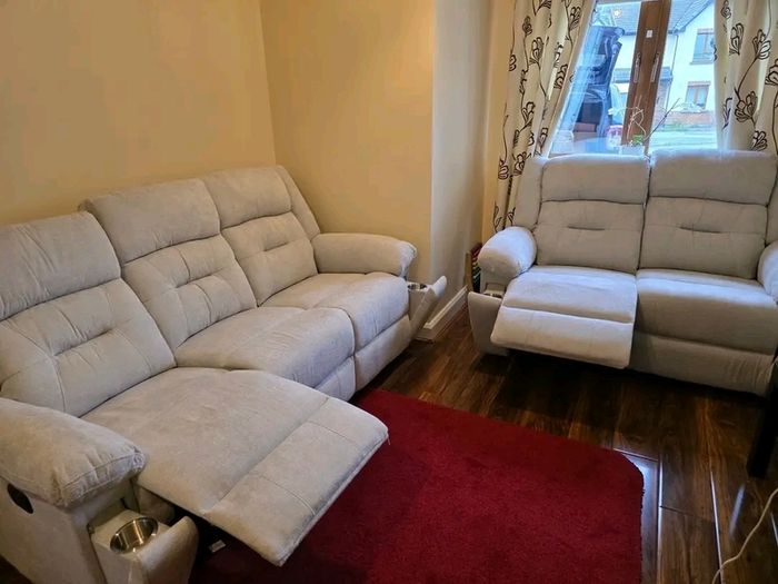 3+2 Montana Grey & Beige fabric recliner sofa