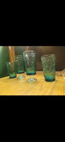 vintage aquamarine glasses x4