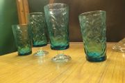 vintage aquamarine glasses x4