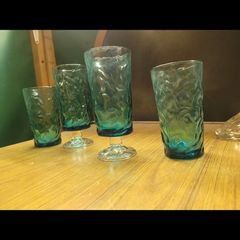 vintage aquamarine glasses x4