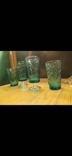 vintage aquamarine glasses x4