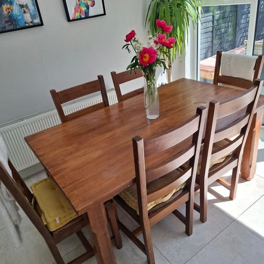 Walnut Solid Wood Dining Table & 6 Chairs