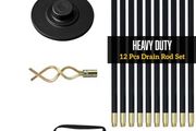 Drain Rods Set, Drainage Rods for Outside Drain Flexible, 12 Pcs / 9.2M Drain Unblocker with Heavy Duty Rubber Plunger &amp; Double Worm Screw, Drainage Rods for Drain Cleaning with Carry Bag