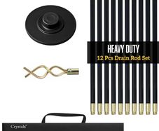Drain Rods Set, Drainage Rods for Outside Drain Flexible, 12 Pcs / 9.2M Drain Unblocker with Heavy Duty Rubber Plunger & Double Worm Screw, Drainage Rods for Drain Cleaning with Carry Bag