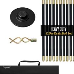 Drain Rods Set, Drainage Rods for Outside Drain Flexible, 12 Pcs / 9.2M Drain Unblocker with Heavy Duty Rubber Plunger & Double Worm Screw, Drainage Rods for Drain Cleaning with Carry Bag