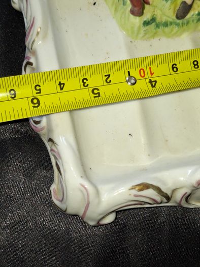 Beautiful Old Yardley English Lavender Porcelain Soap Dish featuring figures of a woman, children, and a dog