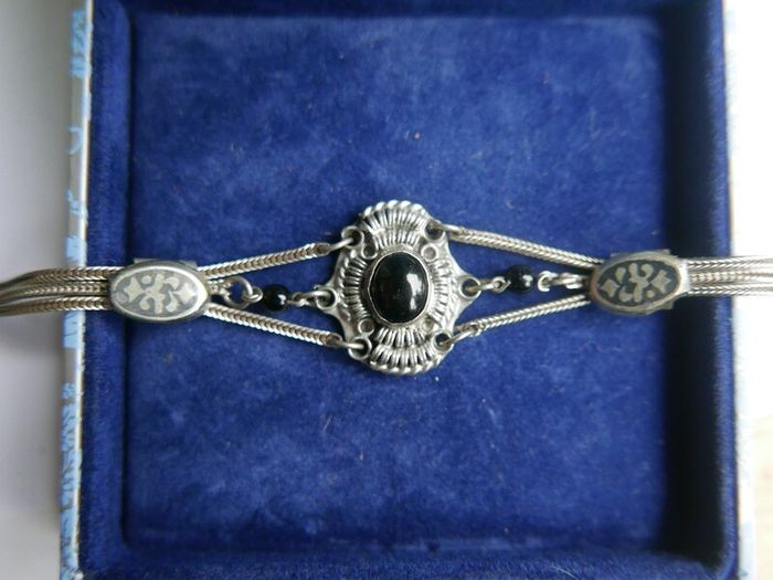 Vintage Sterling Silver 925 Onyx Bracelet Length 7.5" - 13,8g