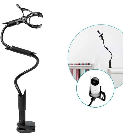 Twist Black/White | Universal Baby Monitor Holder | Secure with Straps & Clamp to Furniture | No Drilling Required | Flexible Baby Camera Mount | Baby Monitor Shelf