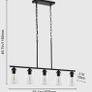 5-Light Kitchen Island Pendant Chandelier, Black Metal Frame with Clear Glass Shades, Adjustable Farmhouse Dining Room Light, E27 Fittings Image 4