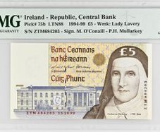 Ireland | 1999 | 5 Pounds | P.75b | Ztm 684203 | Gem Unc 66 Epq